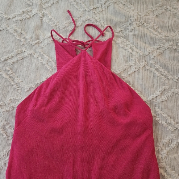 ARITZIA BABATON 1-01 MODERN FUSCHIA HALTER DRESS side slit size S - Picture 4 of 10